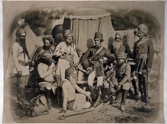 Grupa oficerów i mężczyzn Sikhów, 1858